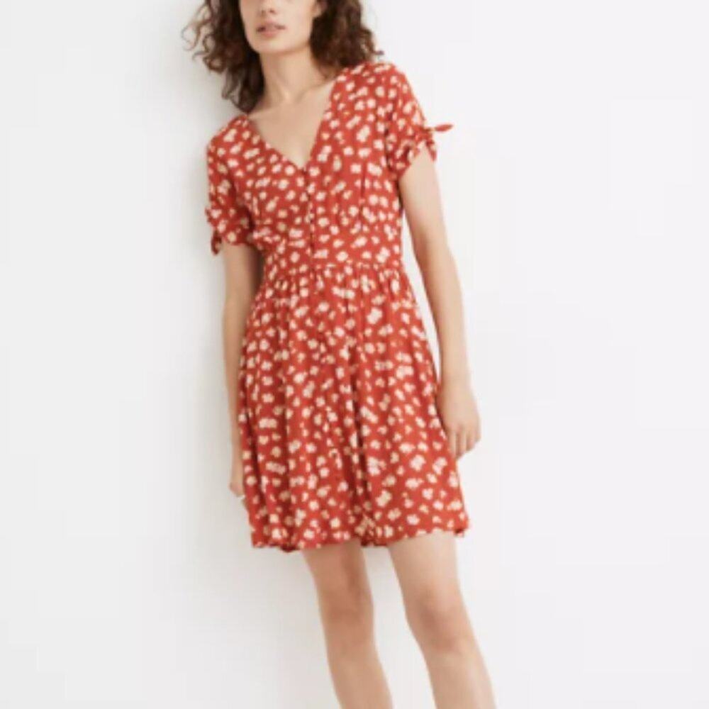 Madewell Button-Front Tie-Sleeve Retro Dress in Happy Hibiscus